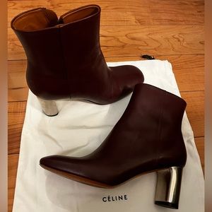 Gorgeous burgundy Celine square boots, size 7.
